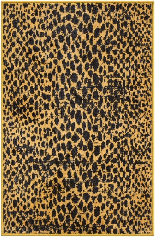 2' x 3' Eureka · Animal print Washable Rug, black and gold