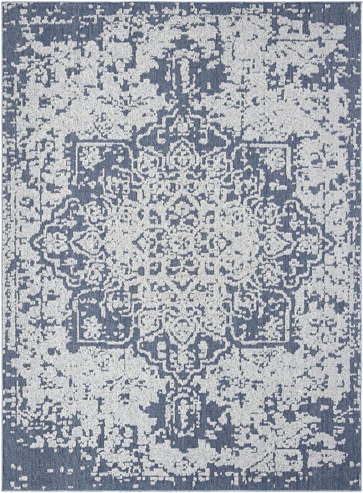9' x 12' Cotter · Medallion Outdoor Rug, navy blue