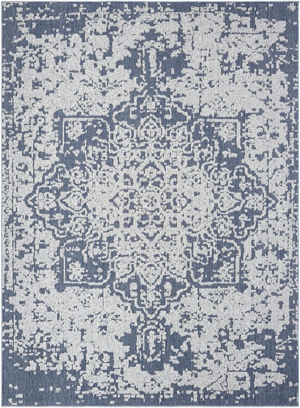 9' x 12' Cotter · Medallion Outdoor Rug, navy blue