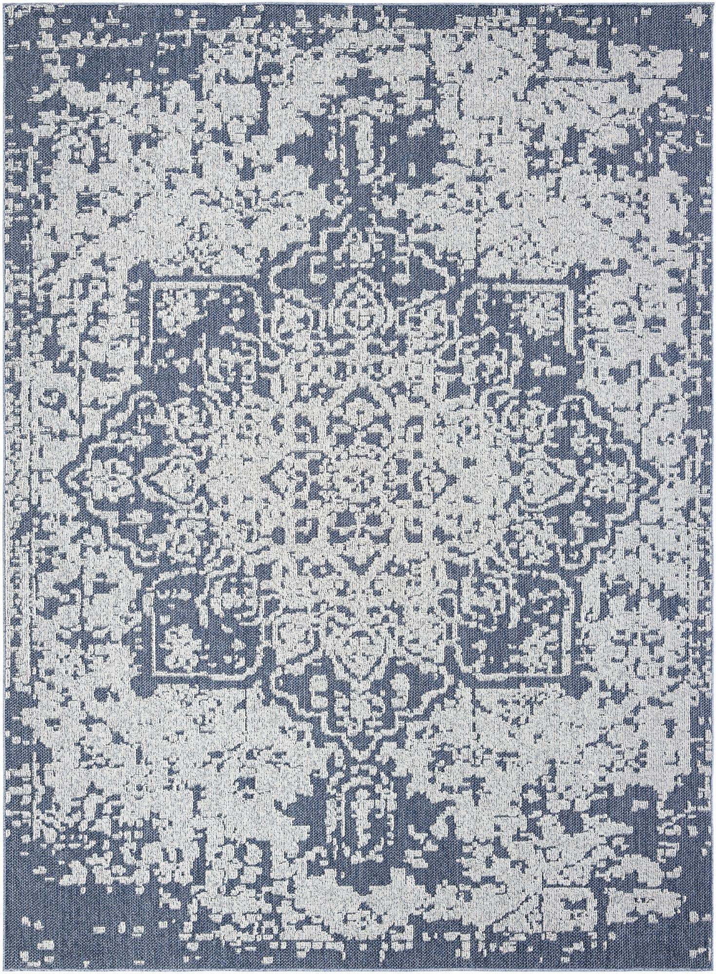 9' x 12' Cotter · Medallion Outdoor Rug, navy blue