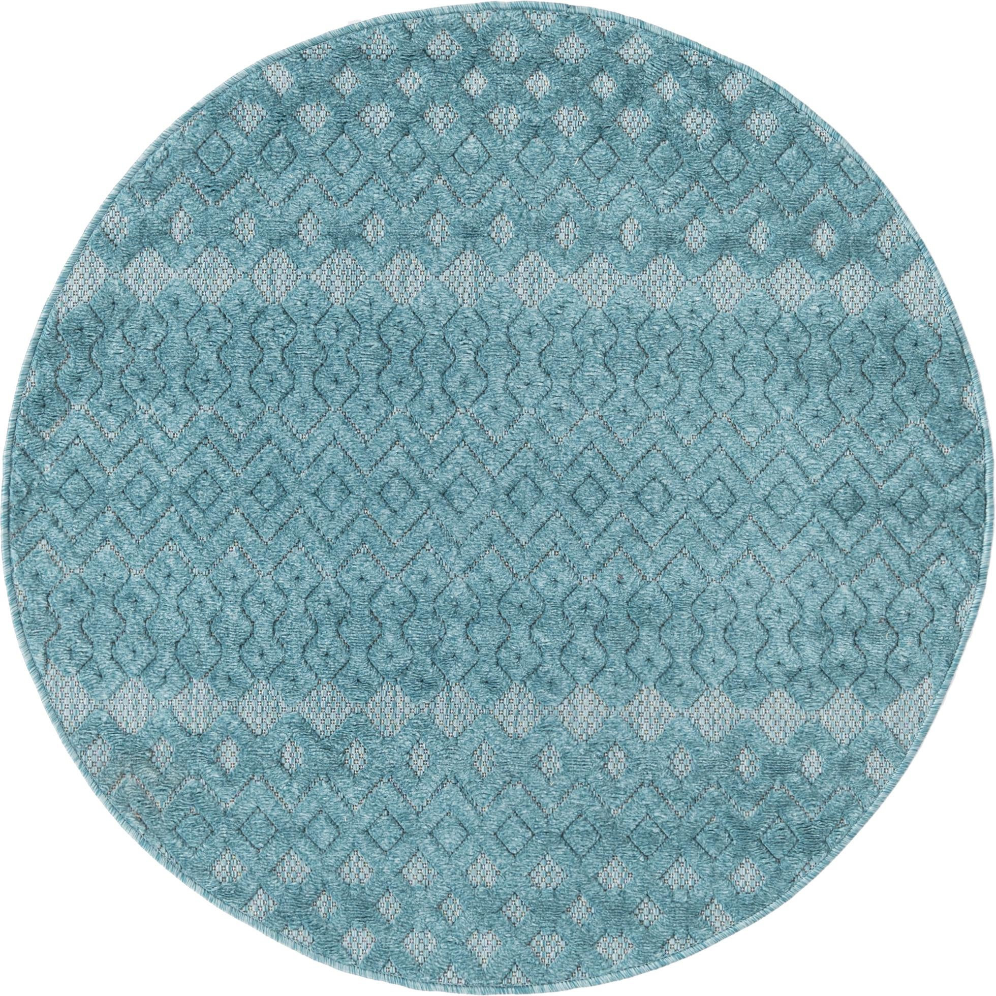 4' x 4' Creed · Geometric lattice Outdoor Rug, aqua blue