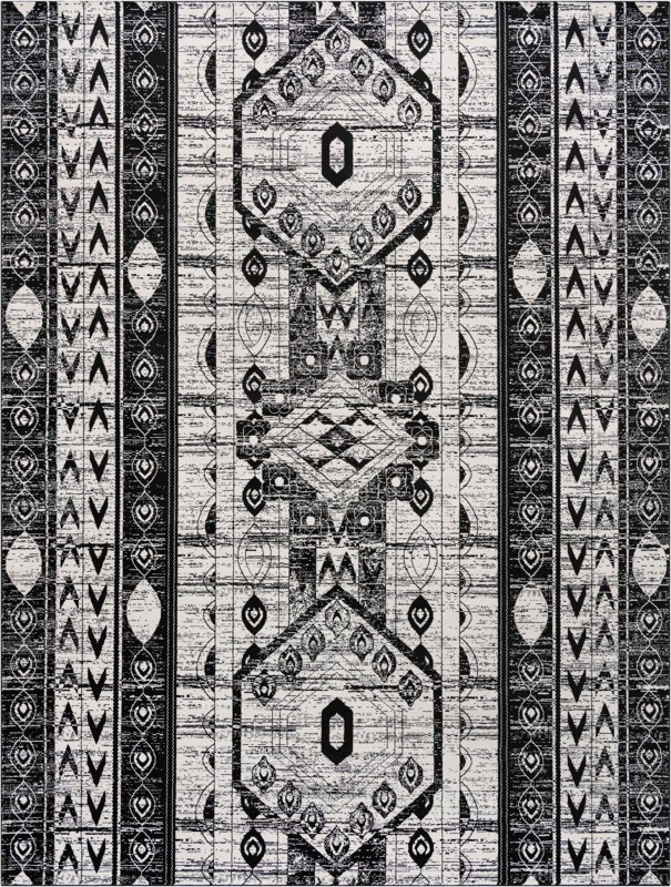 10' x 13' Grouse · Tribal medallion rug, black and white