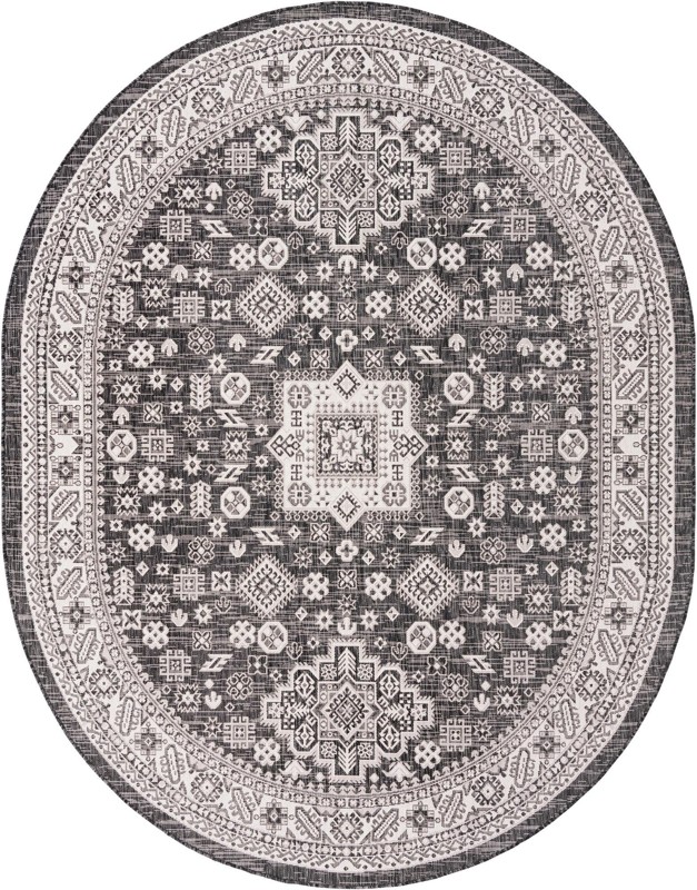 7' 10 x 10' Bellamy · Tribal medallion Outdoor Rug, charcoal and ivory