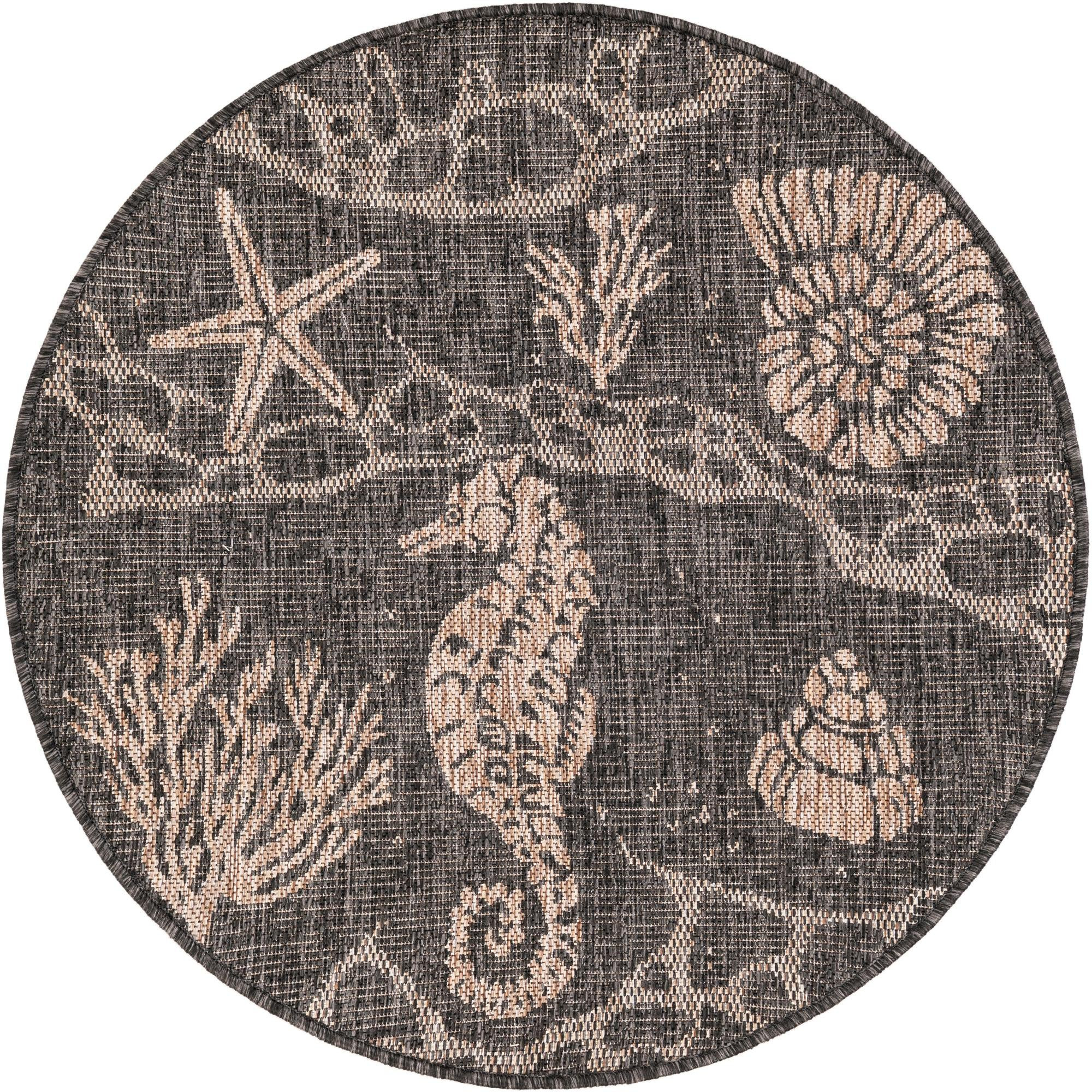 3' x 3' Daly · Pictoral Outdoor Rug, black