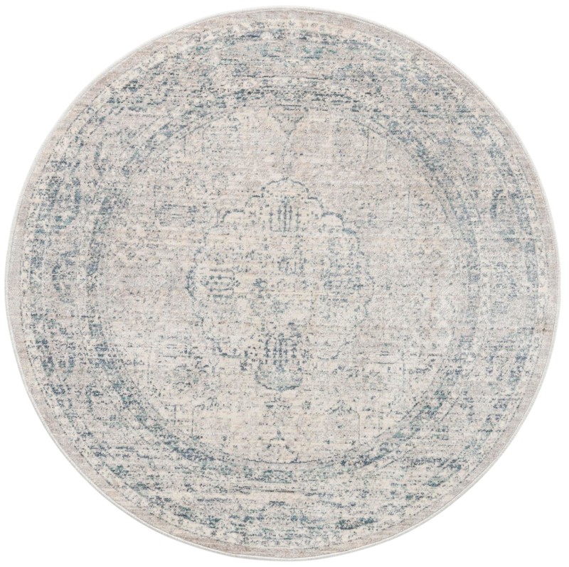 3' 10 x 3' 10 Meridian · Faded medallion rug, ivory and blue