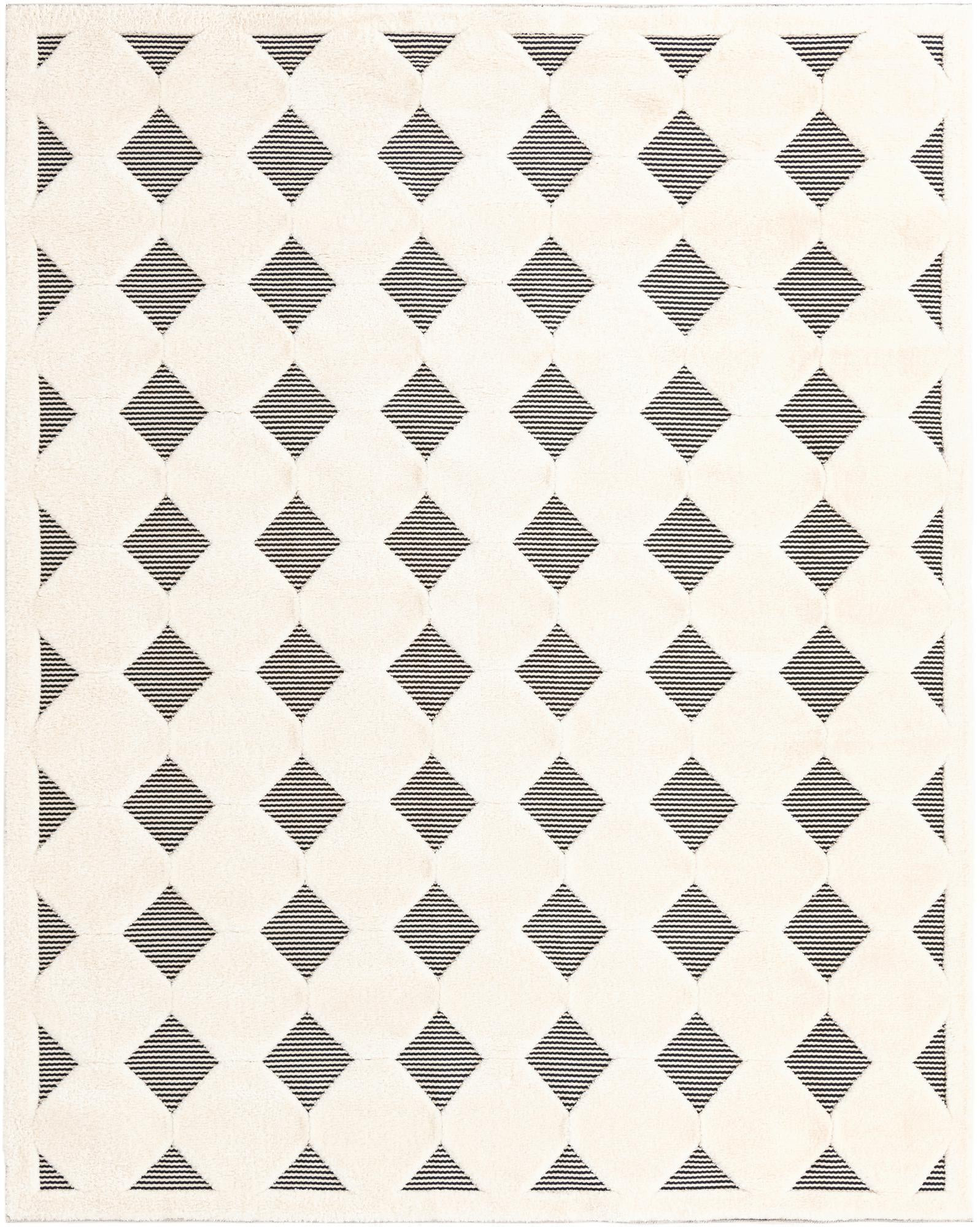 7' 10 x 10' Snowmass · Diamond rug, black and white