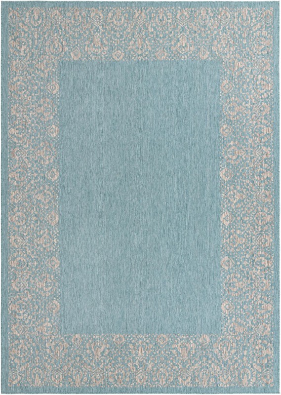 7' 10 x 11' Bloomfield · Border Outdoor Rug, aqua