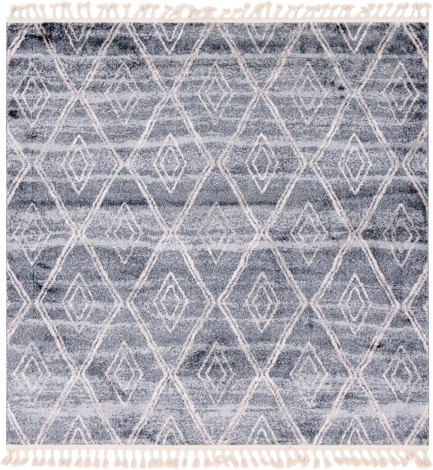 7' 7 x 7' 7 Larrabee · Diamond lattice rug, gray and ivory