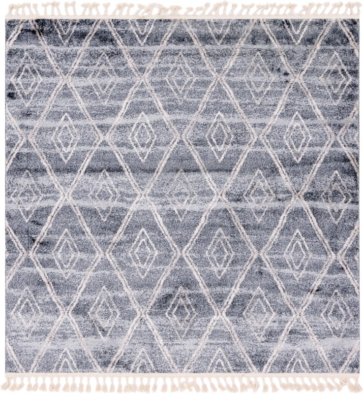 7' 7 x 7' 7 Larrabee · Diamond lattice rug, gray and ivory