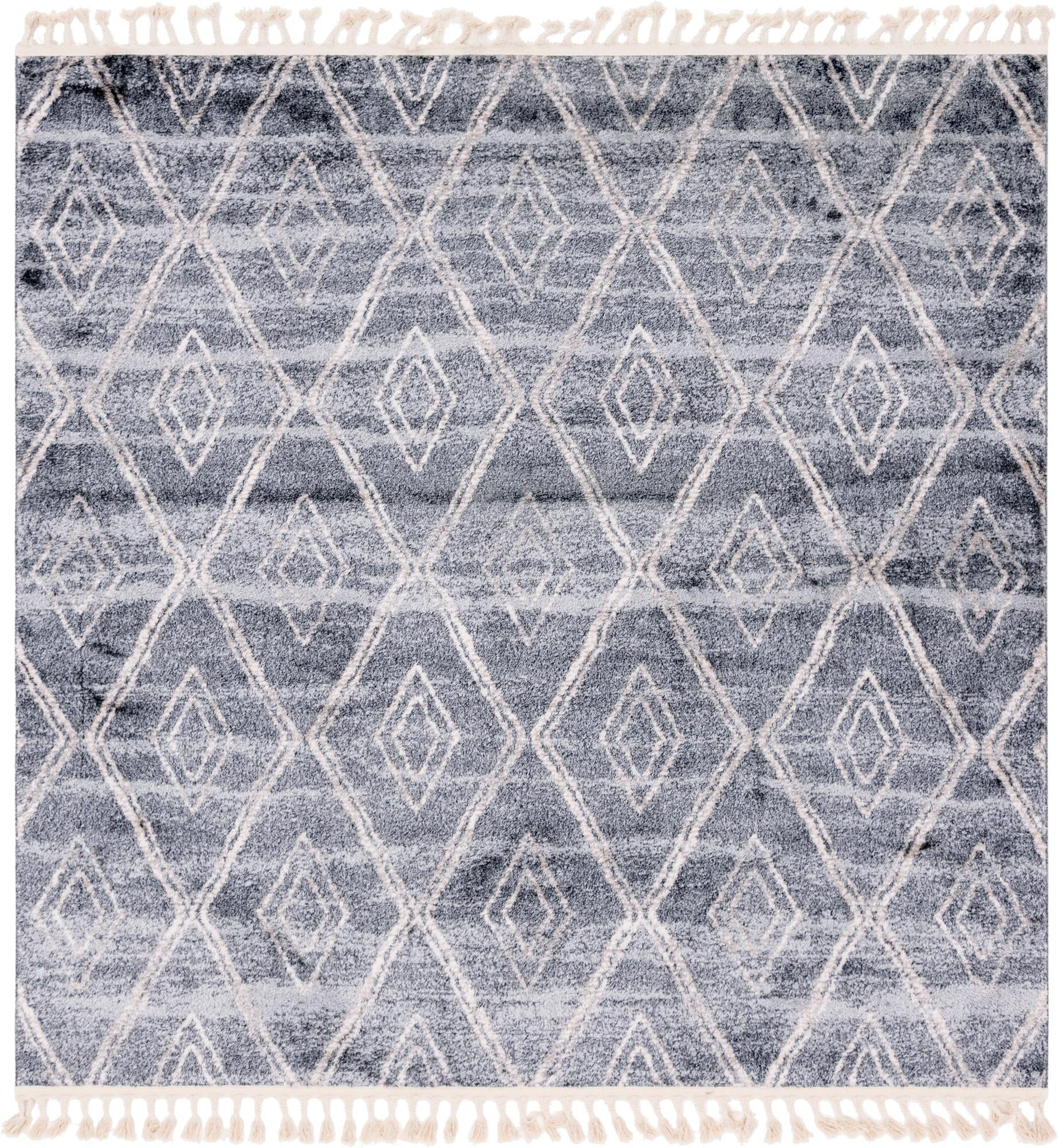 7' 7 x 7' 7 Larrabee · Diamond lattice rug, gray and ivory