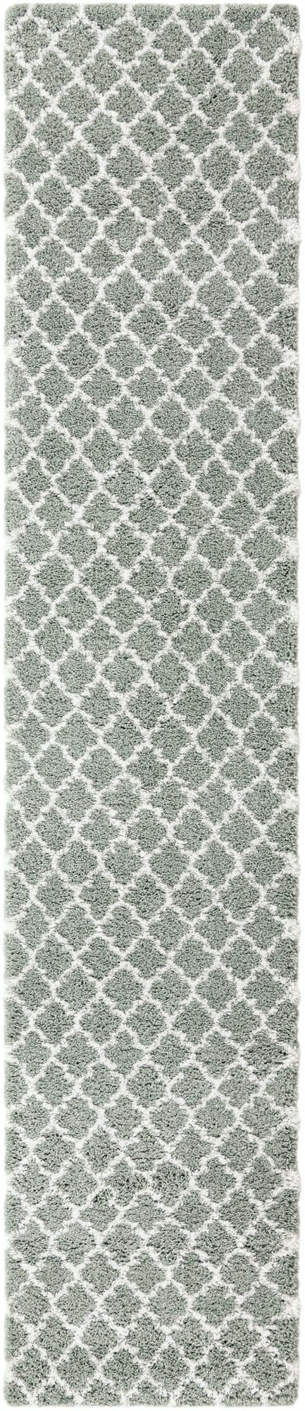 3' 3 x 16' 5 Jameson · Trellis Shag Rug, cyan and ivory