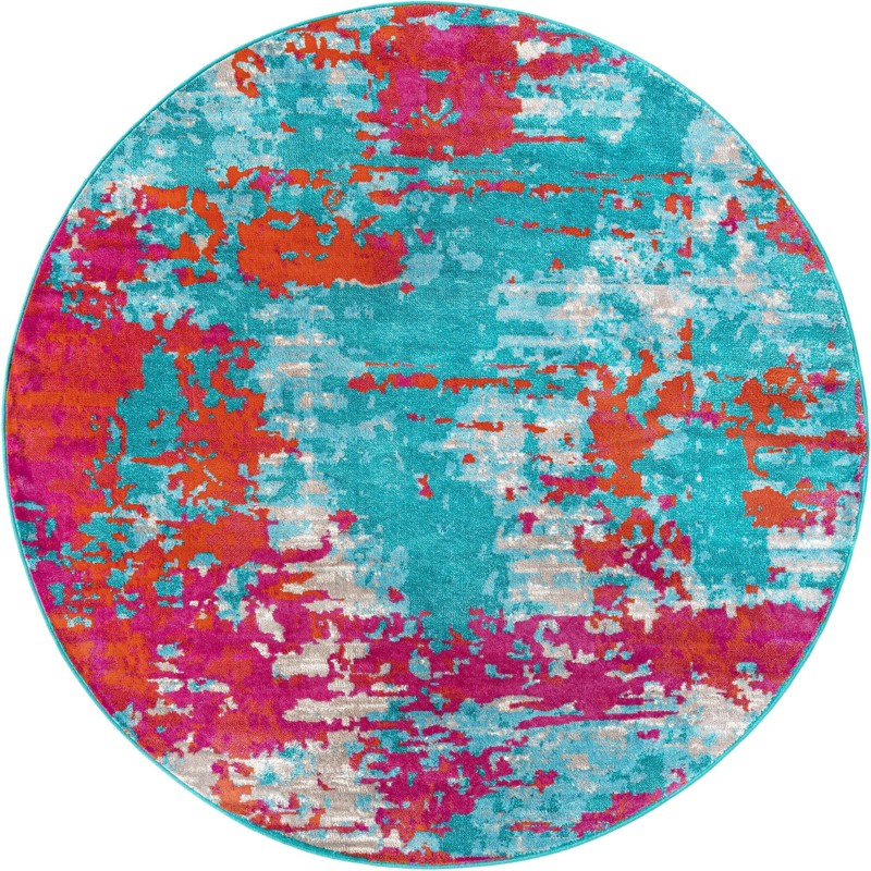 7' x 7' Farnham · Abstract rug, turquoise and pink