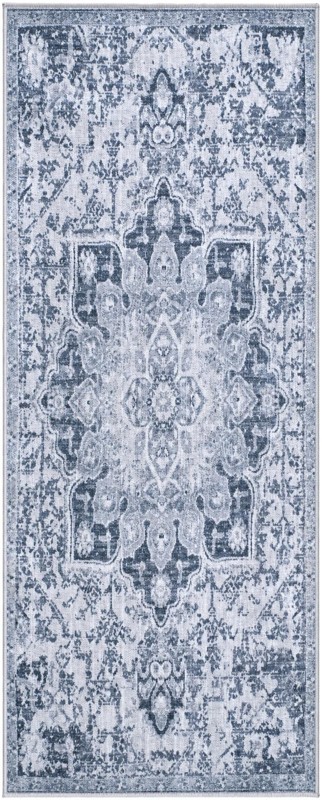 2' x 5' Rideout · Distressed medallion rug, gray and ivory
