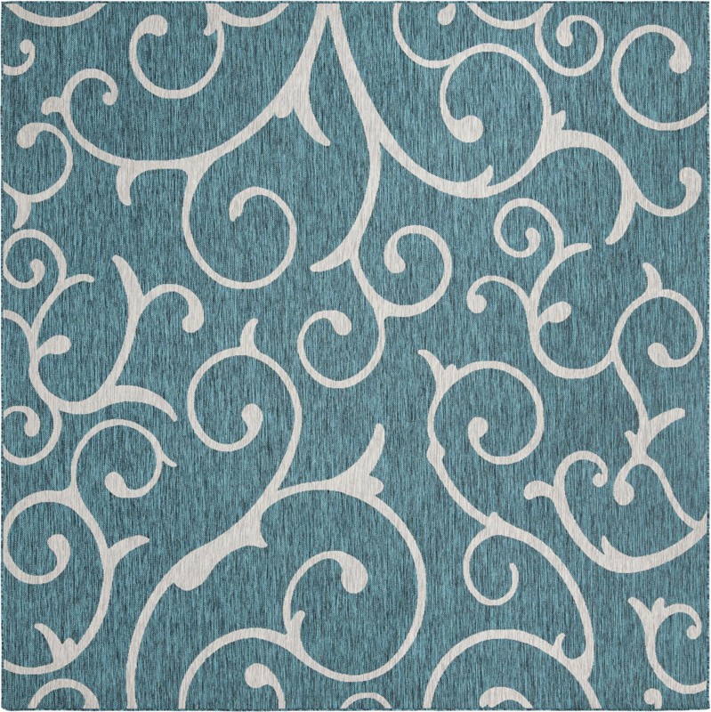 Shale · Floral / botanical Outdoor Rug, teal