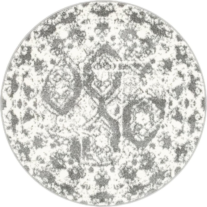 3' 3 x 3' 3 Marfa · Distressed medallion rug, gray and ivory