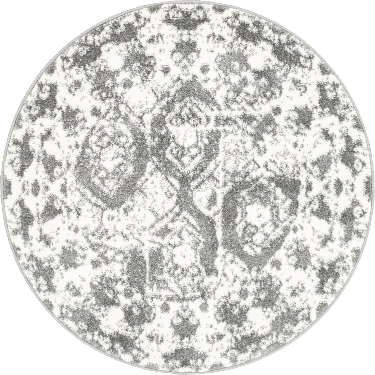 3' 3 x 3' 3 Marfa · Distressed medallion rug, gray and ivory