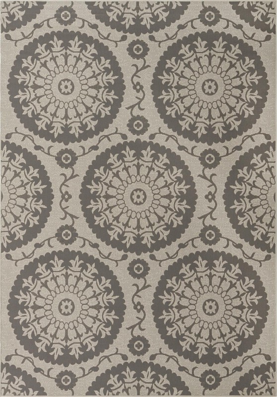 7' x 10' Fanshawe · Medallion Outdoor Rug, gray and silver