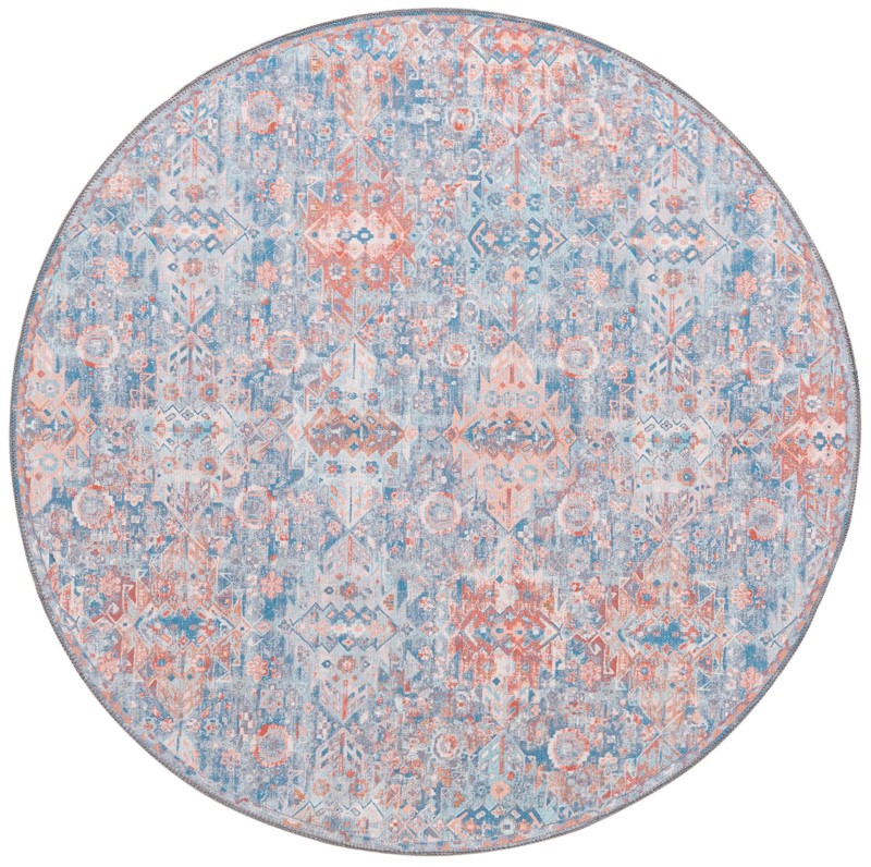 5' x 5' Waters · Geometric medallion Washable Rug, blue and rust