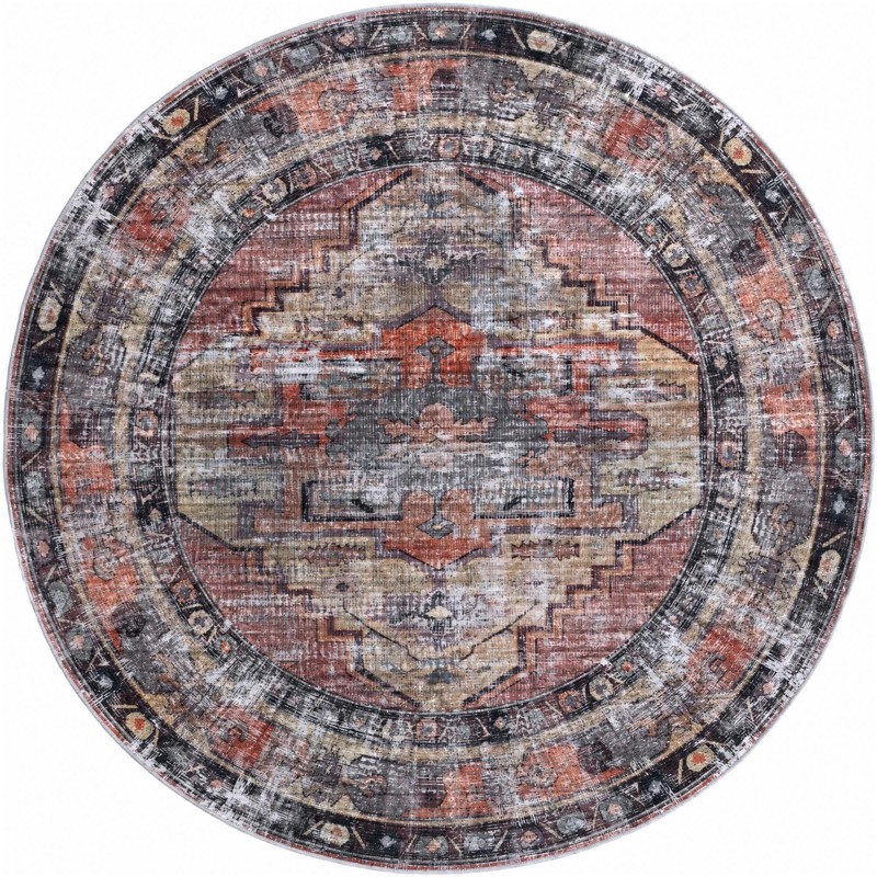 7' 10 x 7' 10 Chandler · Distressed medallion rug, rust and yellow