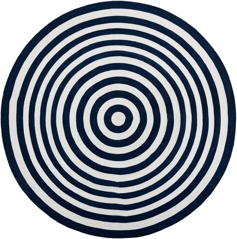 10' x 10' Dennison · Geometric border Washable Outdoor Rug, navy and white