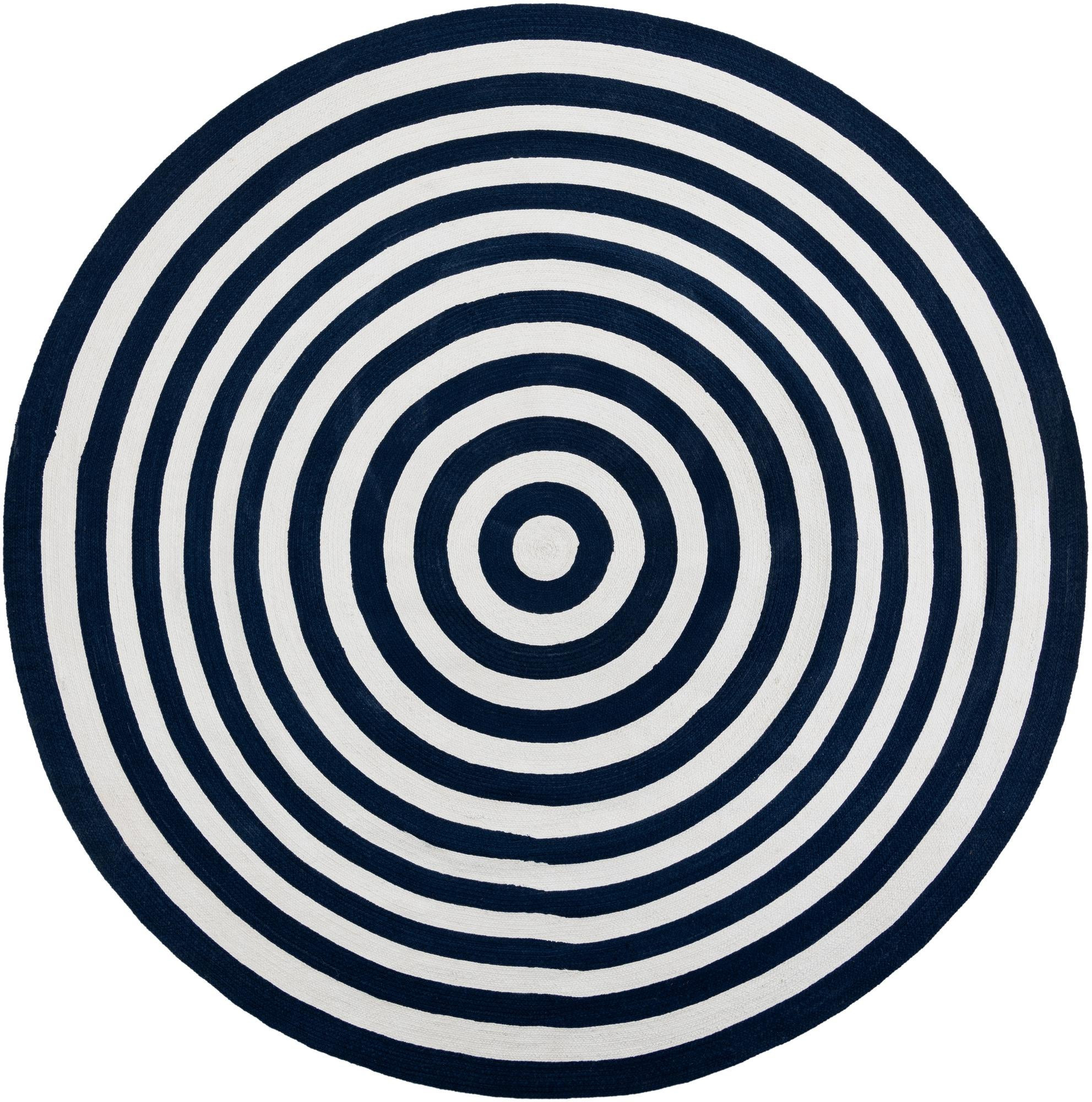 10' x 10' Dennison · Geometric border Washable Outdoor Rug, navy and white