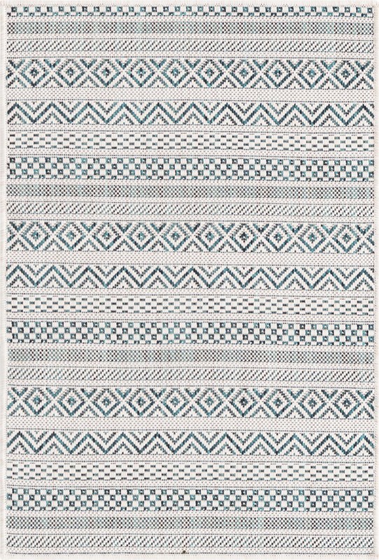2' x 3' Merlin · Geometric Outdoor Rug, teal