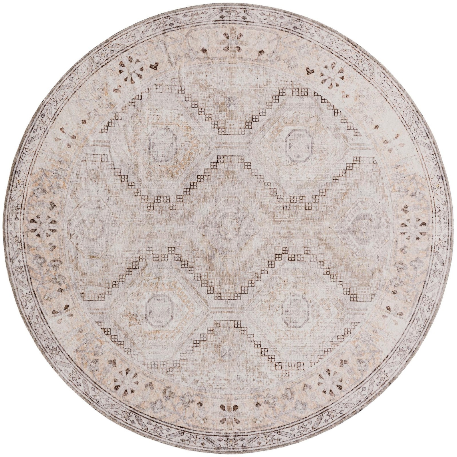 7' 10 x 7' 10 Camber · Diamond lattice rug, beige and brown
