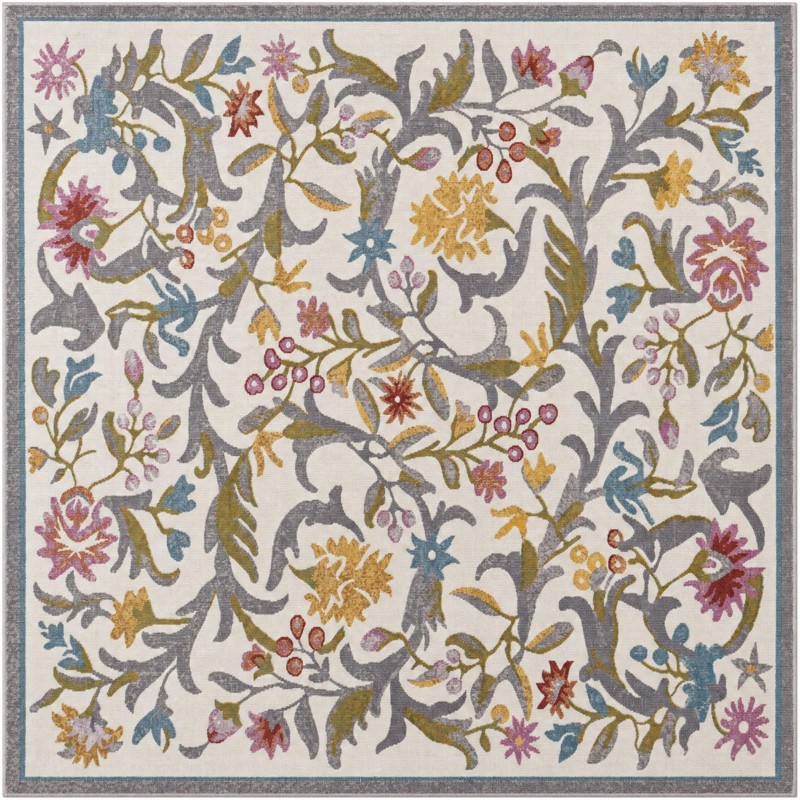 6' x 6' Draper · Floral rug, ivory and multi