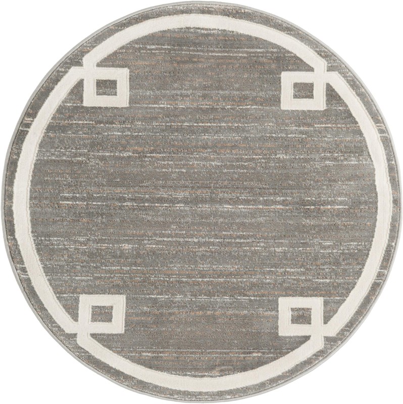 3' 3 x 3' 3 Coldwater · Border rug, gray and ivory