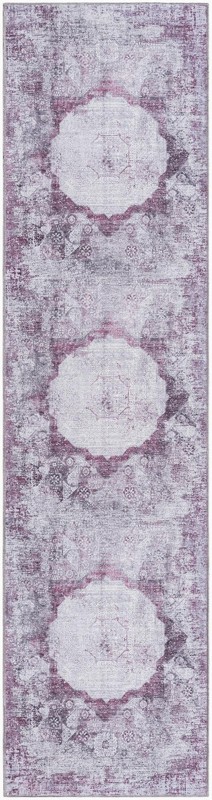 2' 7 x 10' Fallowfield · Distressed medallion Washable Rug, pink and ivory