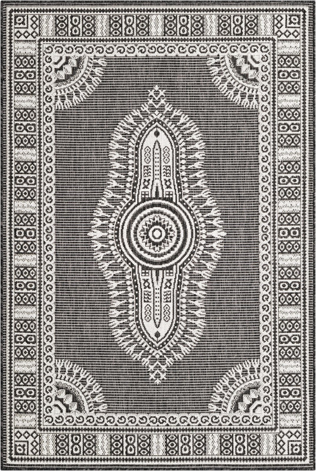 4' x 6' Bainbridge · Border Outdoor Rug, black and white