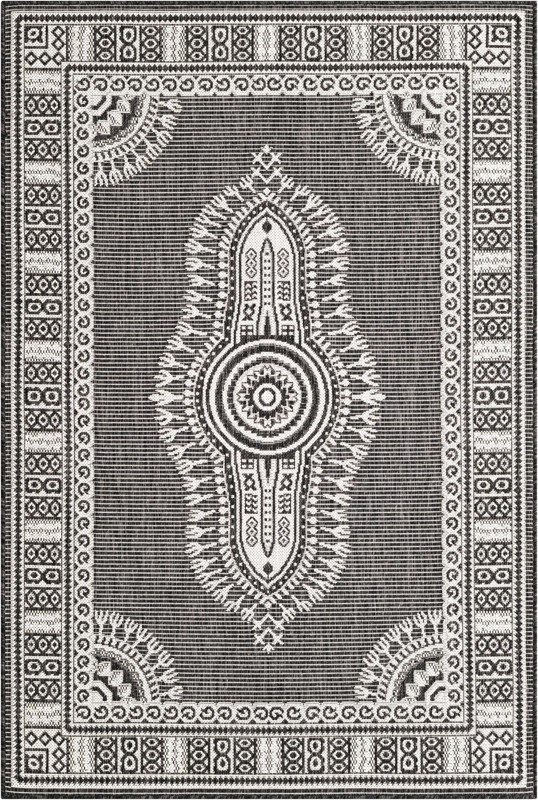 4' x 6' Bainbridge · Border Outdoor Rug, black and white