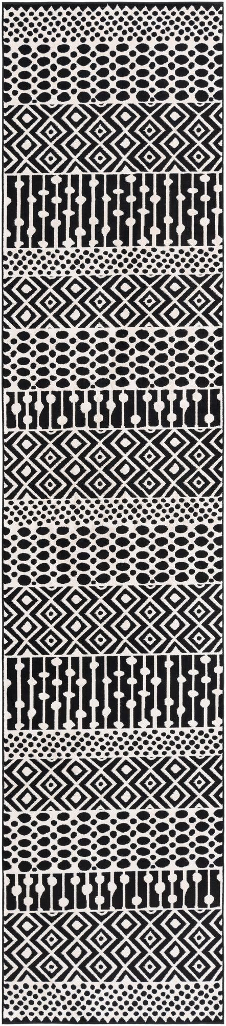 2' 7 x 12' Wigmore · Geometric striped rug, black and white