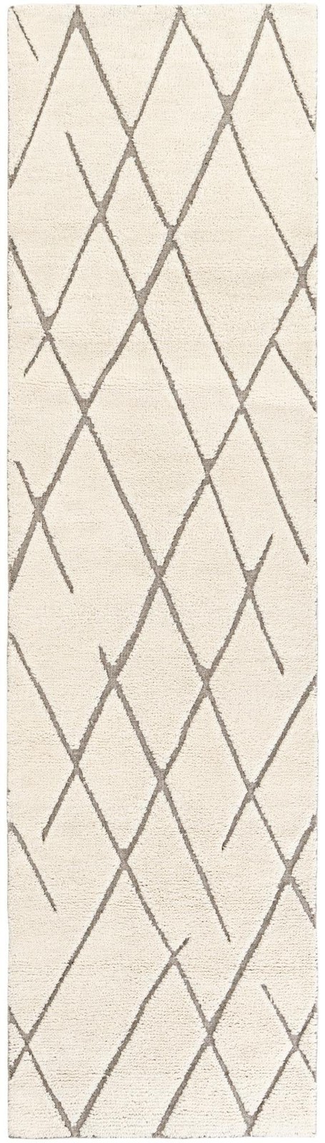 2' 7 x 10' Geary · Diamond lattice Wool Rug, ivory and gray