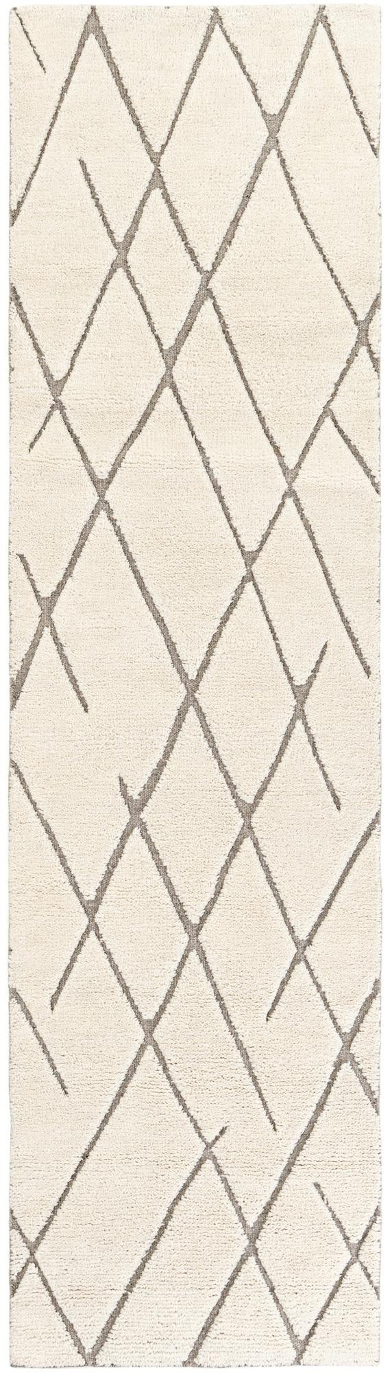 2' 7 x 10' Geary · Diamond lattice Wool Rug, ivory and gray