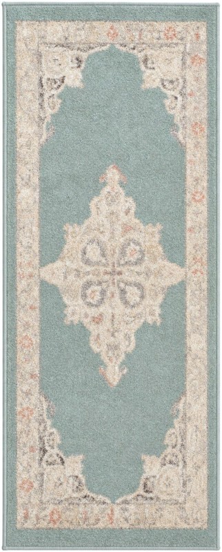 2' x 5' Selby · Border rug, aqua