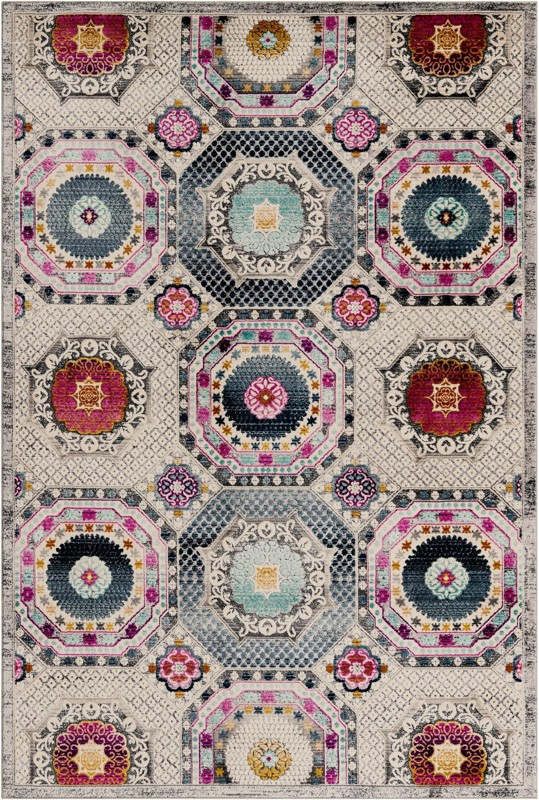 5' x 7' 10 Haslam · Geometric medallion rug, multicolor and ivory