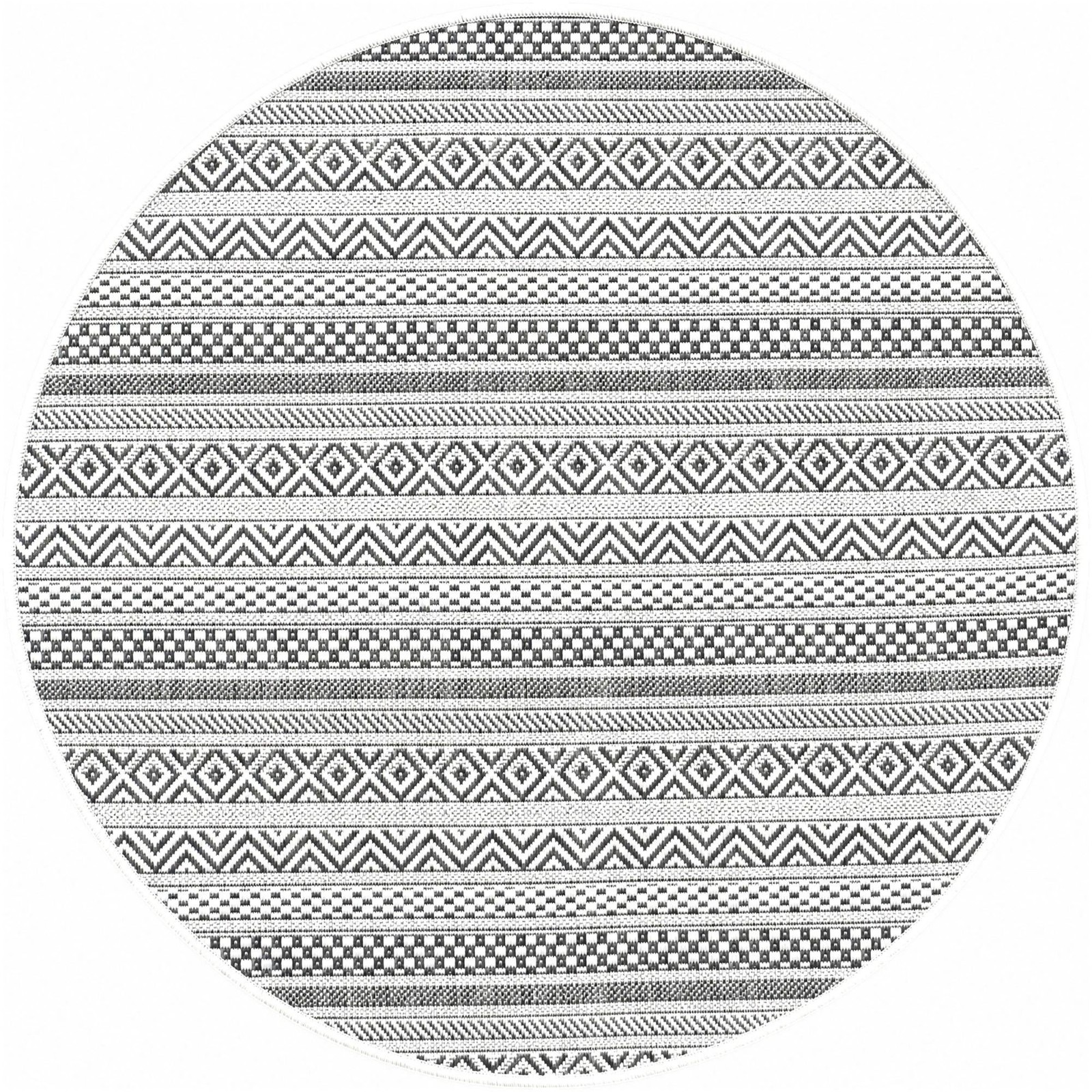 3' x 3' Merlin · Striped geometric Outdoor Rug, beige and black