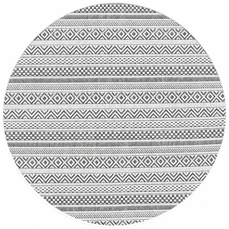 3' x 3' Merlin · Striped geometric Outdoor Rug, beige and black