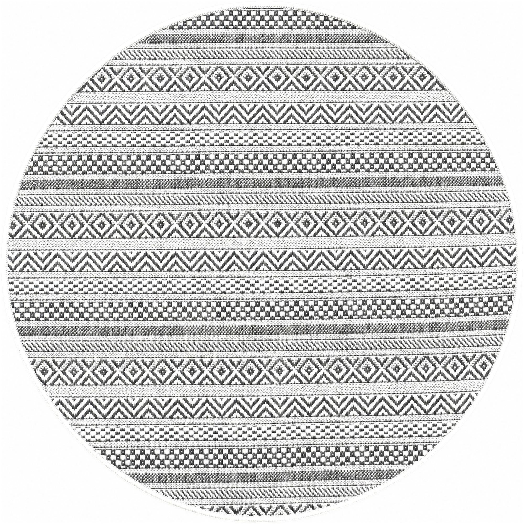 3' x 3' Merlin · Striped geometric Outdoor Rug, beige and black