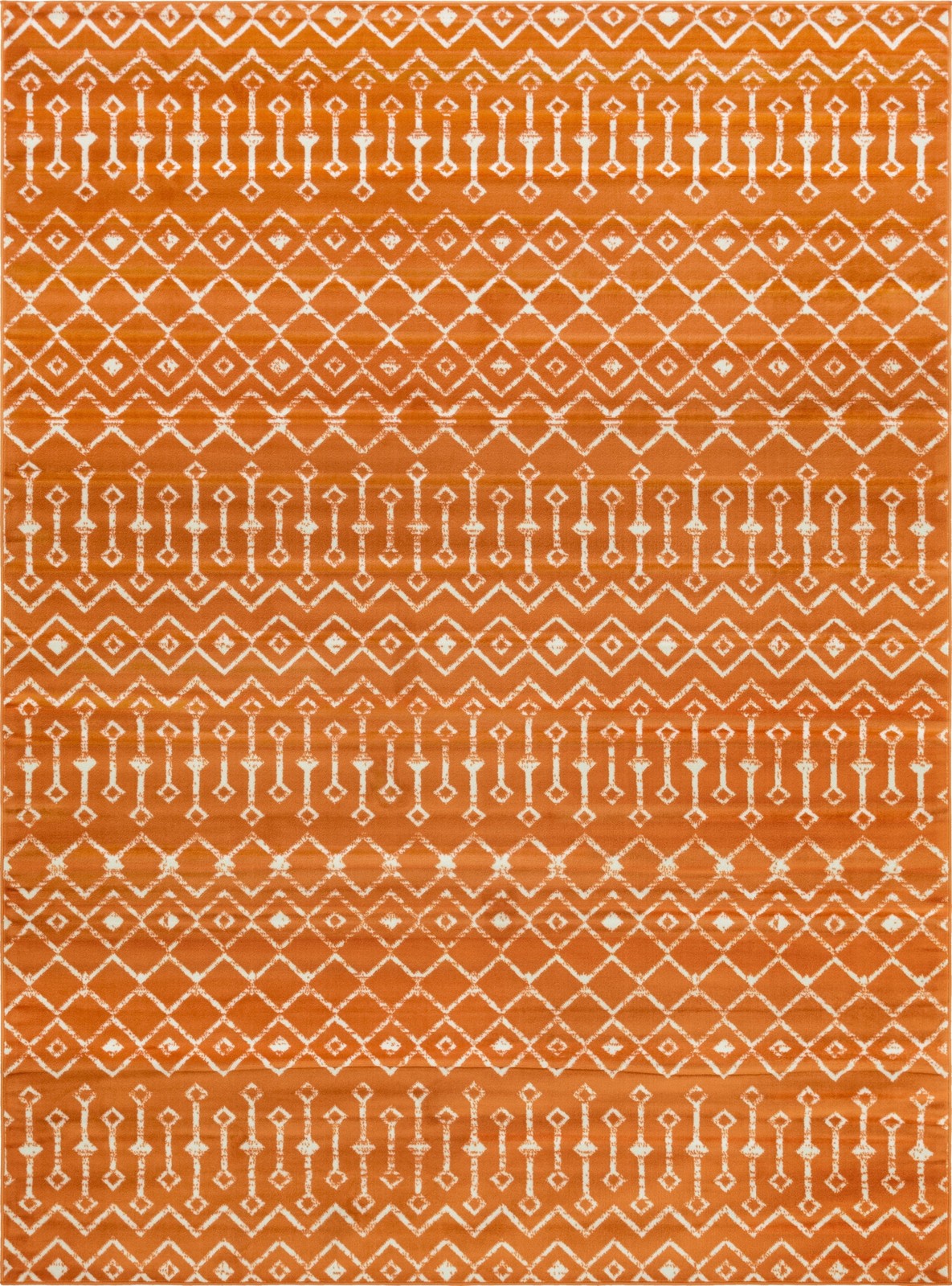 7' 10 x 11' Dudley · Geometric trellis rug, orange and ivory