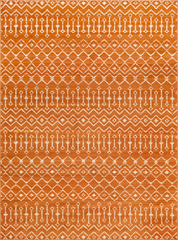 7' 10 x 11' Dudley · Geometric trellis rug, orange and ivory