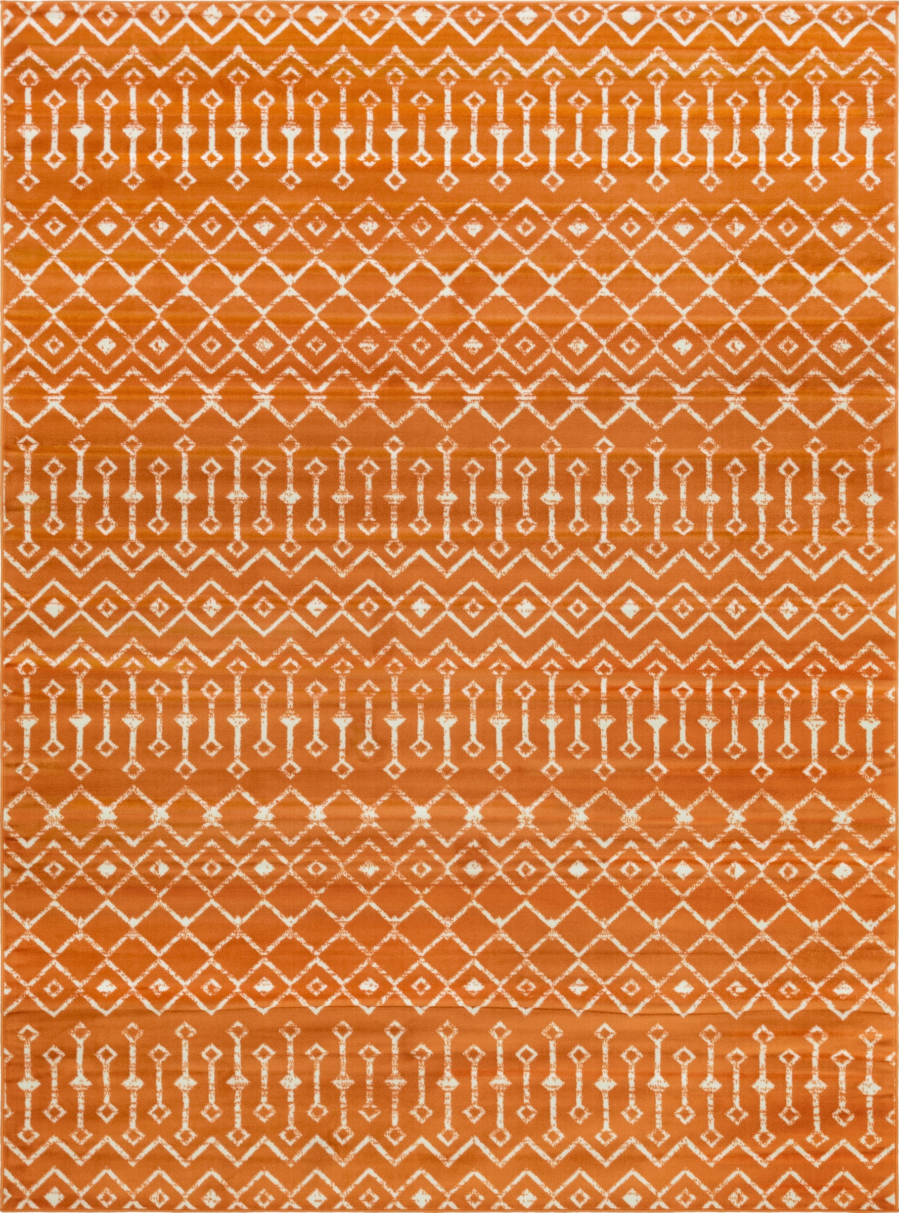 7' 10 x 11' Dudley · Geometric trellis rug, orange and ivory