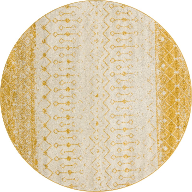 7' 10 x 7' 10 Vernon · Geometric oval rug, yellow and ivory