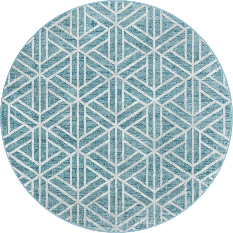 Norwood · Geometric trellis rug, blue and ivory