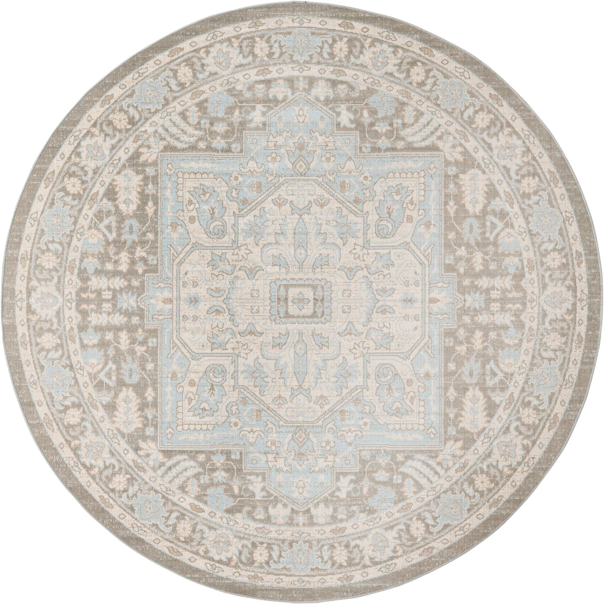 7' x 7' Jessup · Medallion rug, gray, ivory and blue