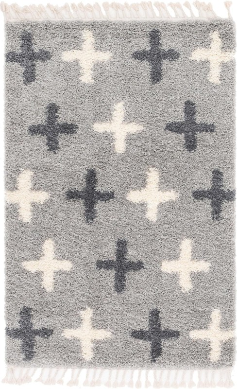 Porteous · Cross pattern Shag Rug, gray and ivory
