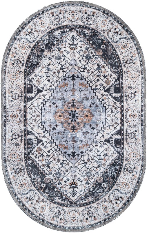 2' x 3' 1 Trillium · Medallion rug, charcoal and light blue