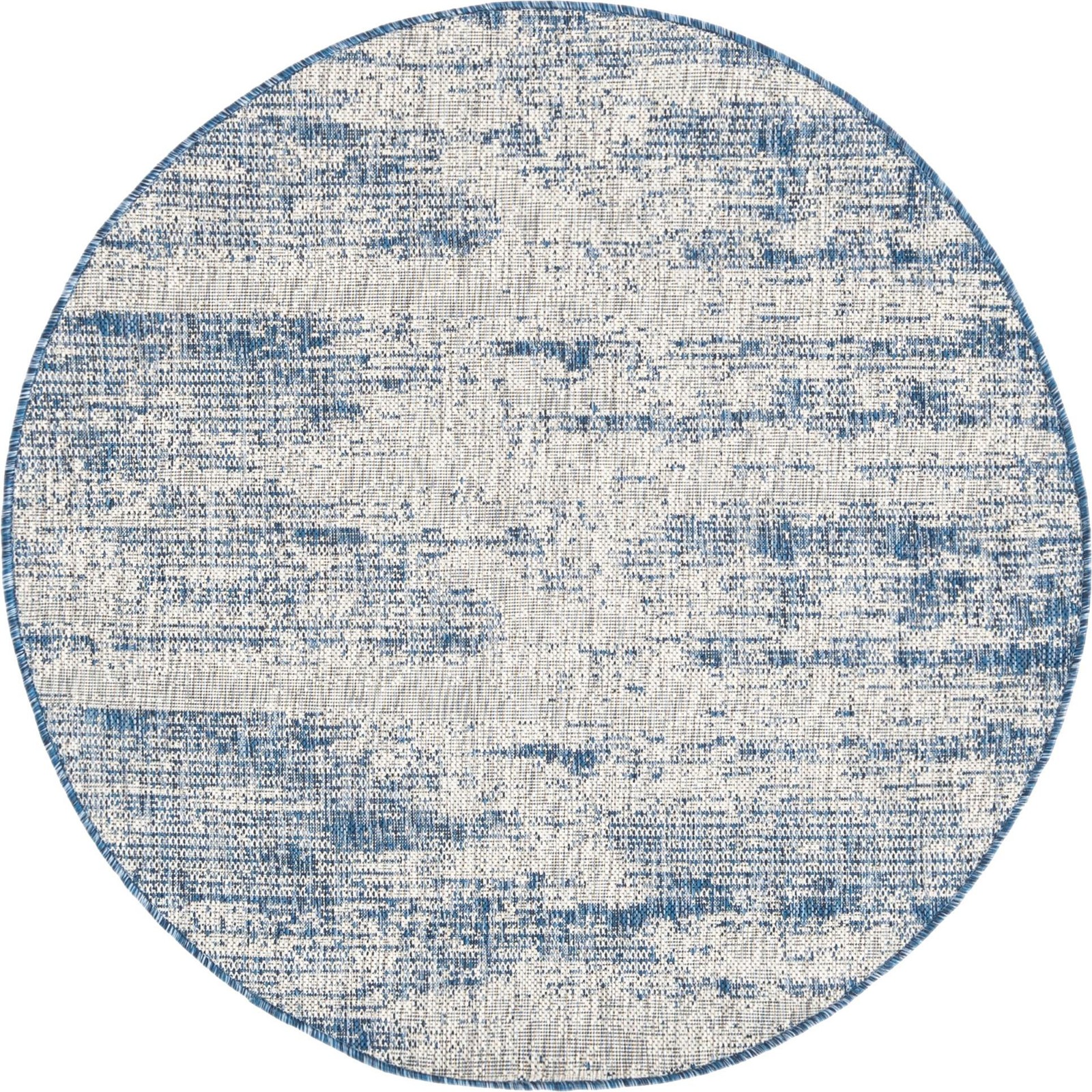4' x 4' Henley · Abstract striped Outdoor Rug, blue and ivory