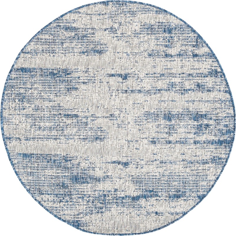 4' x 4' Henley · Abstract striped Outdoor Rug, blue and ivory